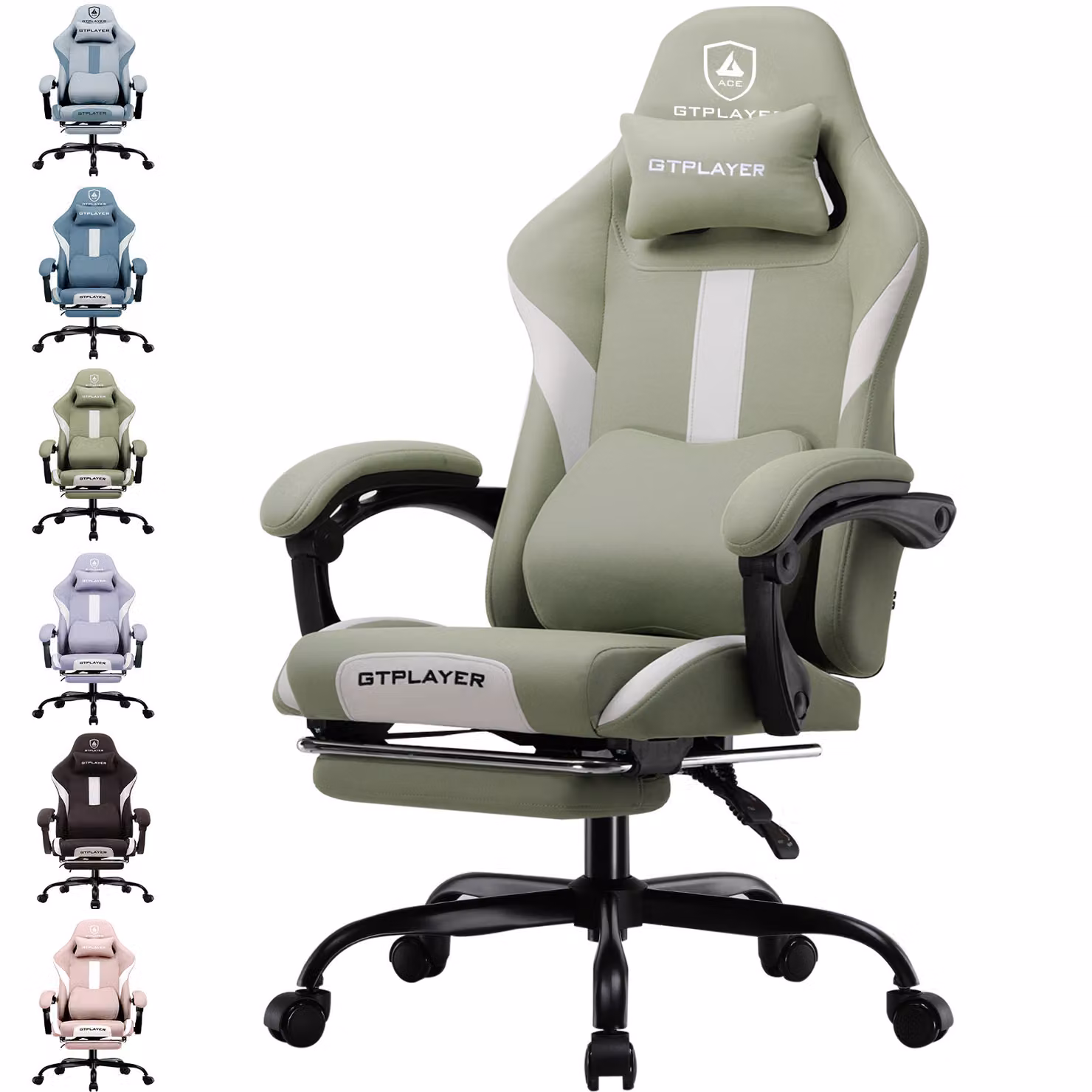 GTPLAYER Sedia da gioco Poltrona da gioco ergonomica Sedia da scrivania con superficie in tessuto Sedia da ufficio traspirante Cuscino a molla con
