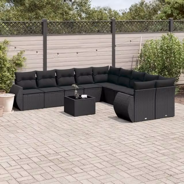 Set Divani da Giardino 11 pz con Cuscini in Polyrattan Nero 3254252