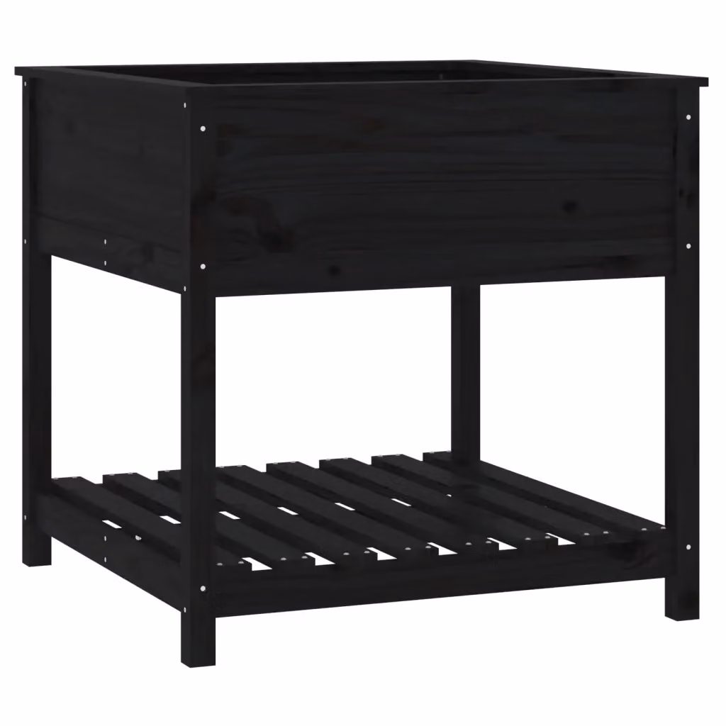 Fioriera con mensola e ripiano Design Mania in legno massello di pino, colore nero, L 82,5 cm x P 82,5 cm x H 81 cm – 2