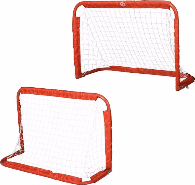 Set di 2 porte da calcio pieghevoli da esterno HOMCOM in acciaio e tetrolon, rosso, L 90 cm x P 36 cm x H 60 cm