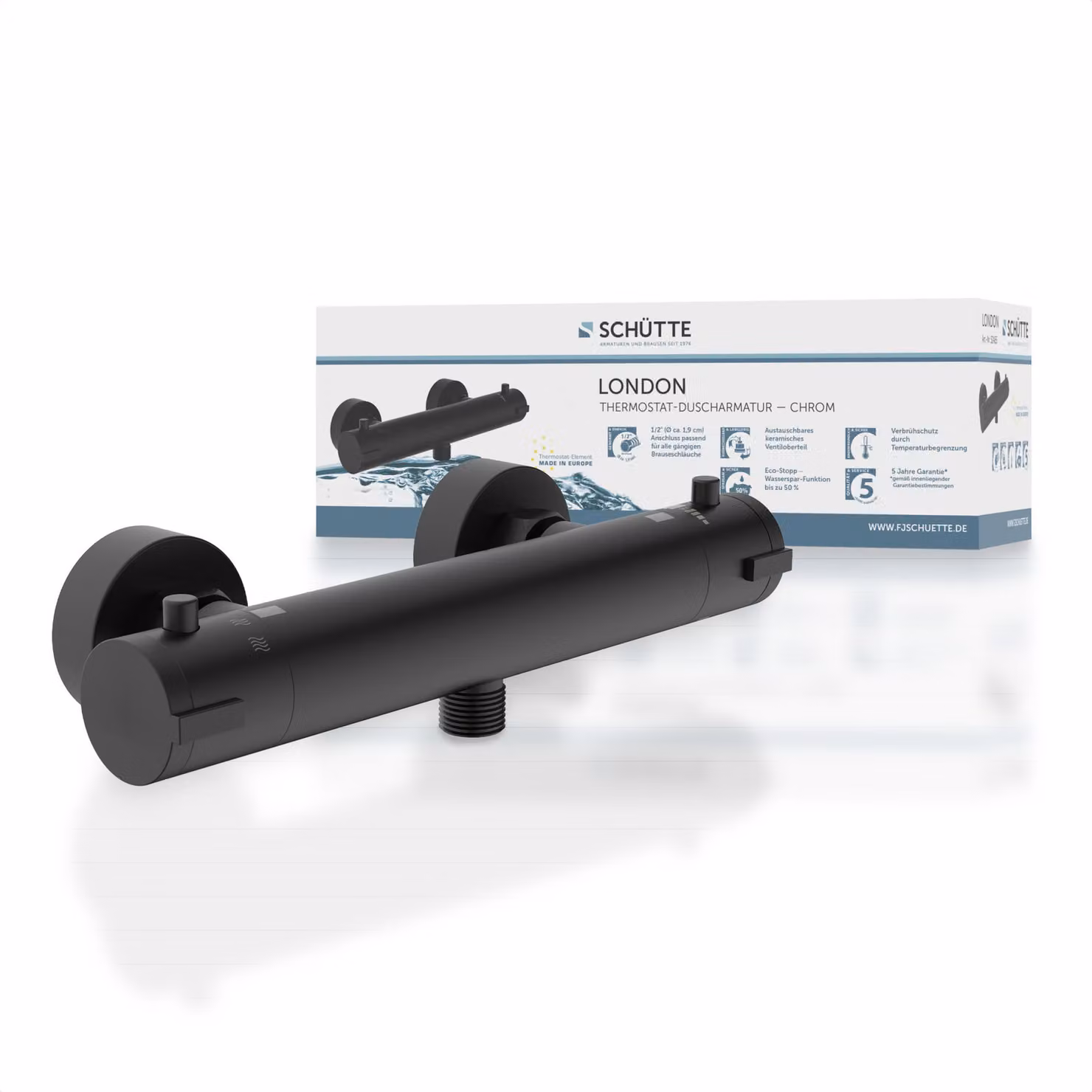 Miscelatore doccia SCHÜTTE con termostato LONDON 5,5 cm nero opaco