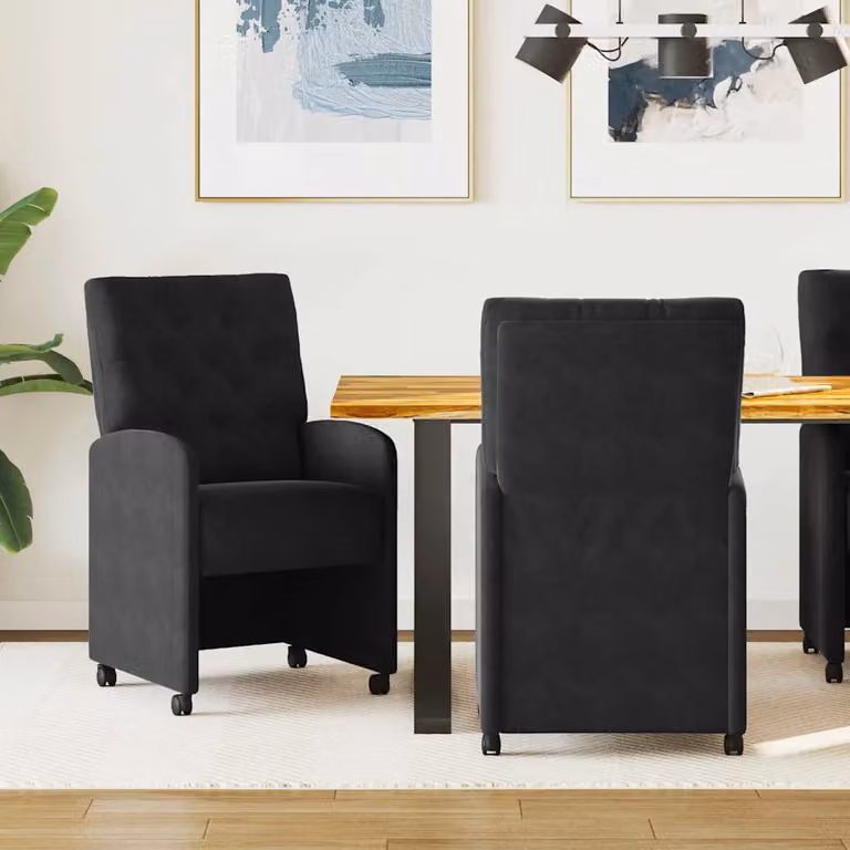Set di 2 sedie da pranzo vidaXL in velluto nero con ruote, L 58 cm x P 67 cm x H 97 cm