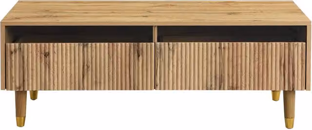 Tavolino da salotto LED, 2 cassetti e illuminazione LED, 110x50x40 cm, Colore naturale