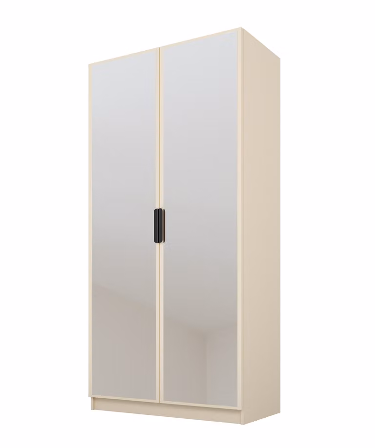 PAWS MOBEL Armadio inclinabile beige 100x52x200 cm, armadio a due ante aperto con specchi, con ripiani e appendini