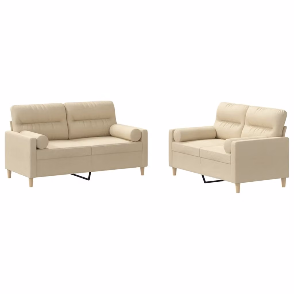 Set Divani 2 pz con Cuscini Crema in Tessuto