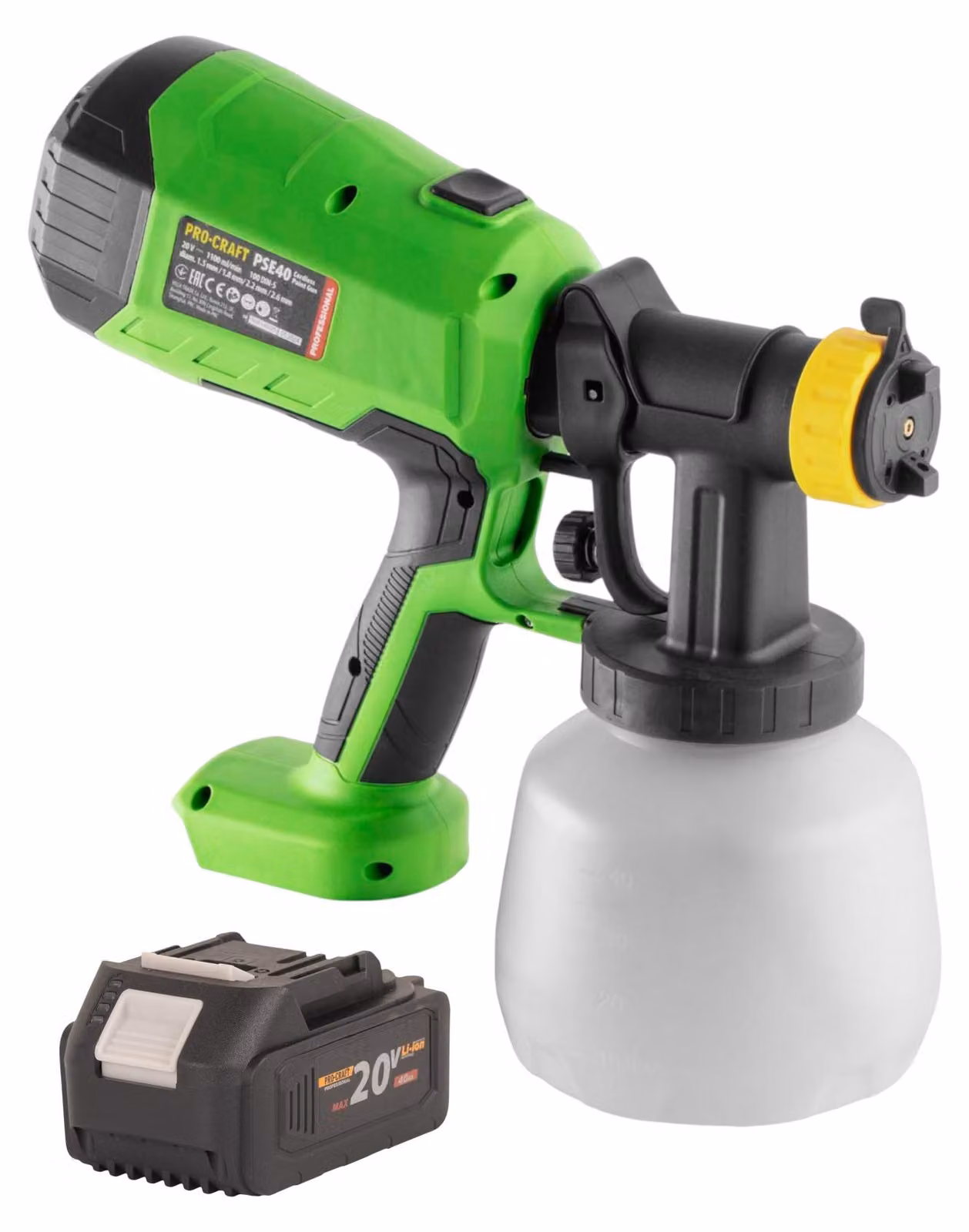 Pistola a spruzzo a batteria Procraft PSE40bb 20 V + 1x batteria 4,0 Ah - senza caricabatterie
