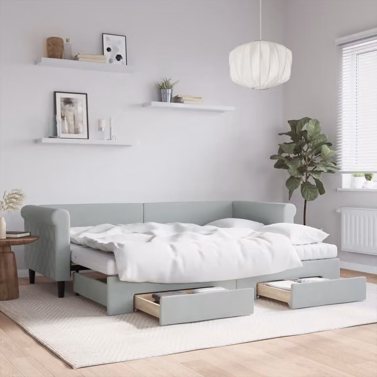 vidaXL Divano Letto Moderno in Velluto Grigio con Cassetti L/P/H: 229 x 90 x 68 cm