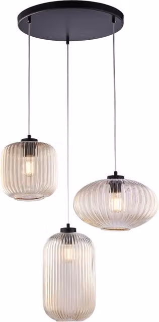 Sospensione 3 Luci Glamour Vetro Soffiato Ambra Plissettato