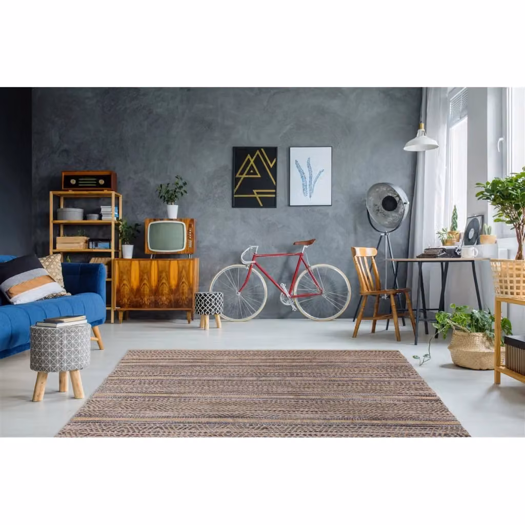 Tappeto rettangolare geometrico Sienna 800 di Kendra Home in juta e cotone grigio – 2
