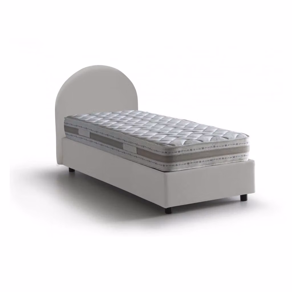Letto singolo contenitore Parco Talamo Italia con rivestimento in ecopelle e materasso incluso, Bianco, 80x190 cm – 2