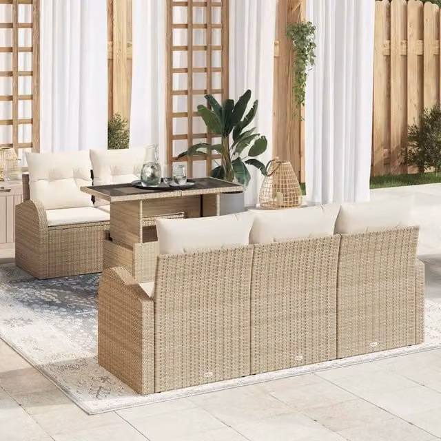 Set Divano da Giardino 6 pz Beige Rattan in Polipropilene 3357294