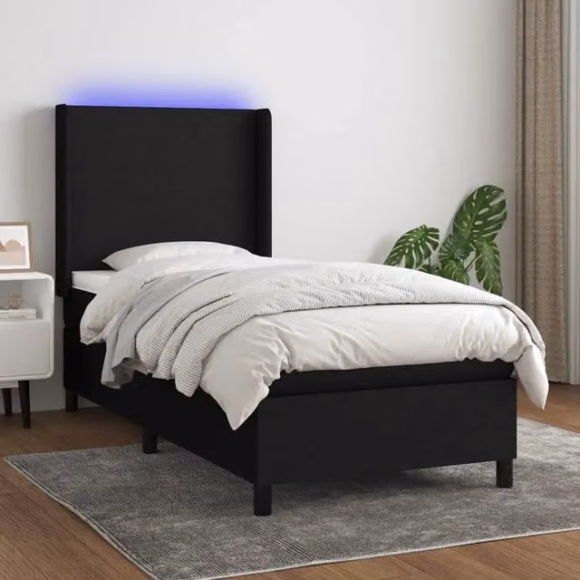 Letto Ibrido con Materasso vidaXL in Tessuto con Illuminazione LED e Porta USB, L/P/H: 80 x 200 x 50 cm, Nero e Bianco – 1