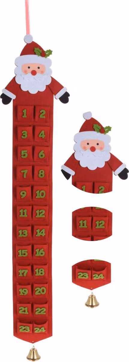Calendario dell'Avvento in feltro rosso - motivo Babbo Natale per bambini e decorazione natalizia