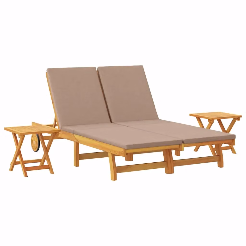 Set di 3 lettini da sole vidaXL in legno di acacia massello con cuscini beige e grigi resistenti alle intemperie e poggiatesta regolabile – 2