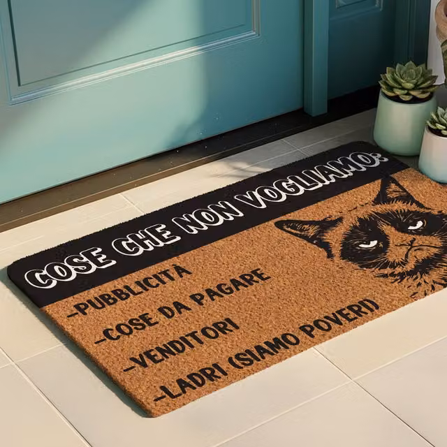 Zerbino con grafica Cose che non vogliamo, fondo antiscivolo in PVC e fibra di cocco, marrone, L: 70 cm, P: 40 cm