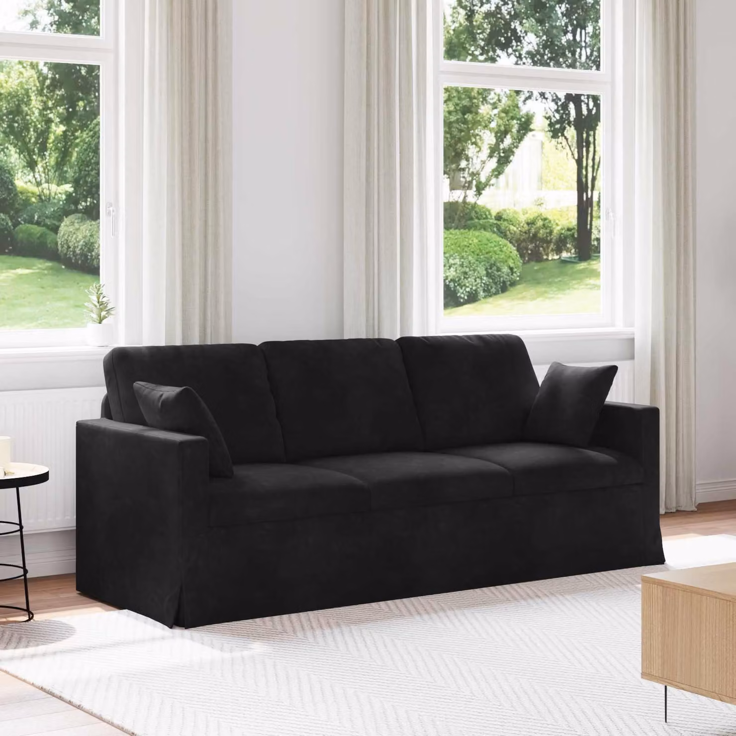 vidaXL Divano Moderno in Velluto Nero con Cuscini e Coperture Rimovibili L: 198 cm, P: 78 cm, H: 80 cm – 1