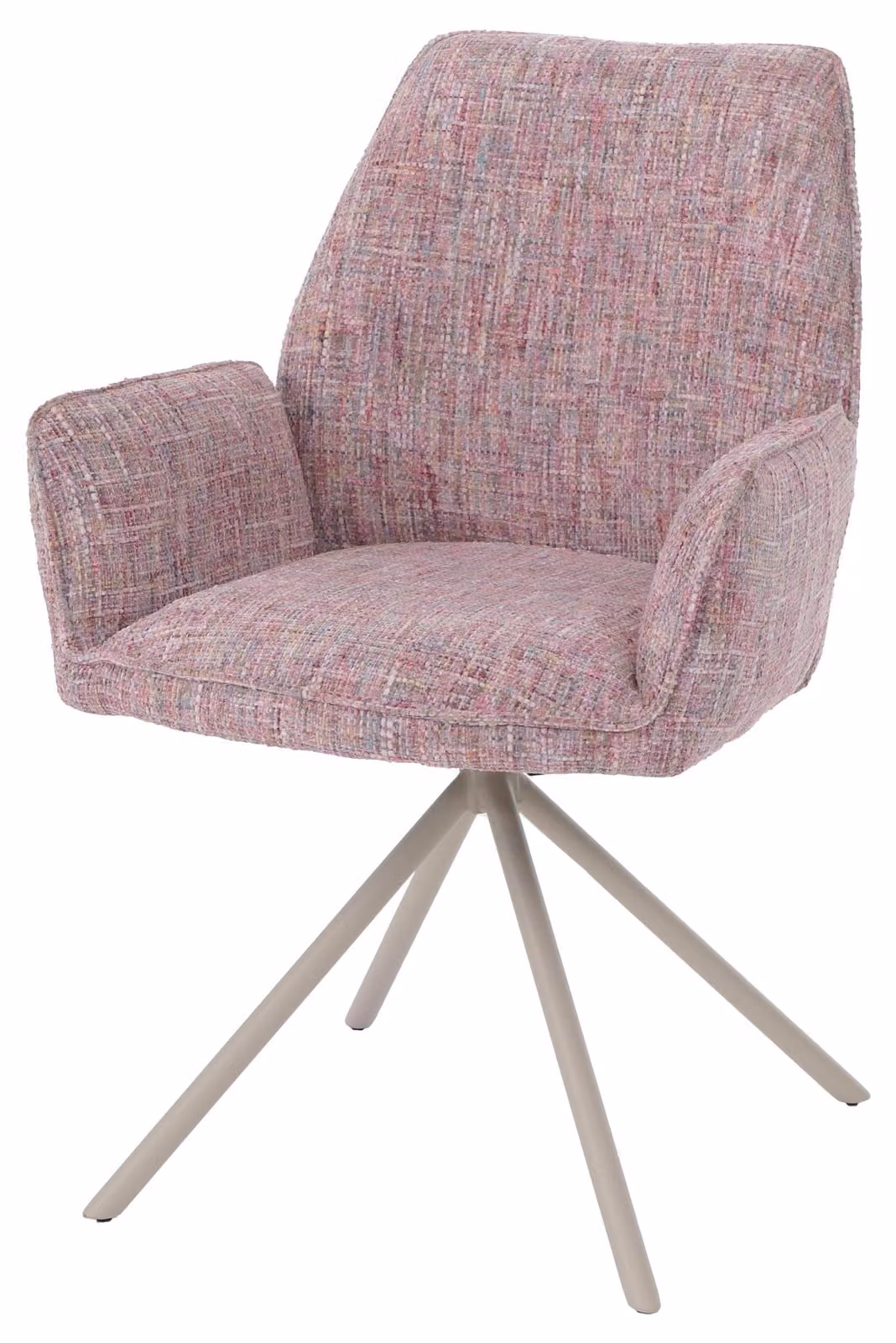 Sedia da pranzo HWC-G67, sedia da cucina, girevole, con sistema di auto-regolazione, rivestita in tessuto chenille (410g/m²), struttura color crema, seduta color rosa