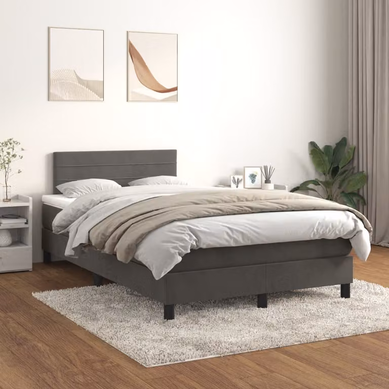 vidaXL Letto Ibrido con Giroletto a Molle e Materasso in Velluto Grigio e Bianco L/P: 120 x 200 cm