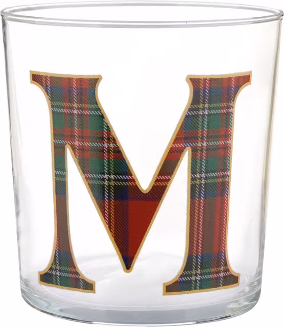 Bicchiere per acqua KASANOVA lettera M motivo tartan rosso in vetro, 360 ml
