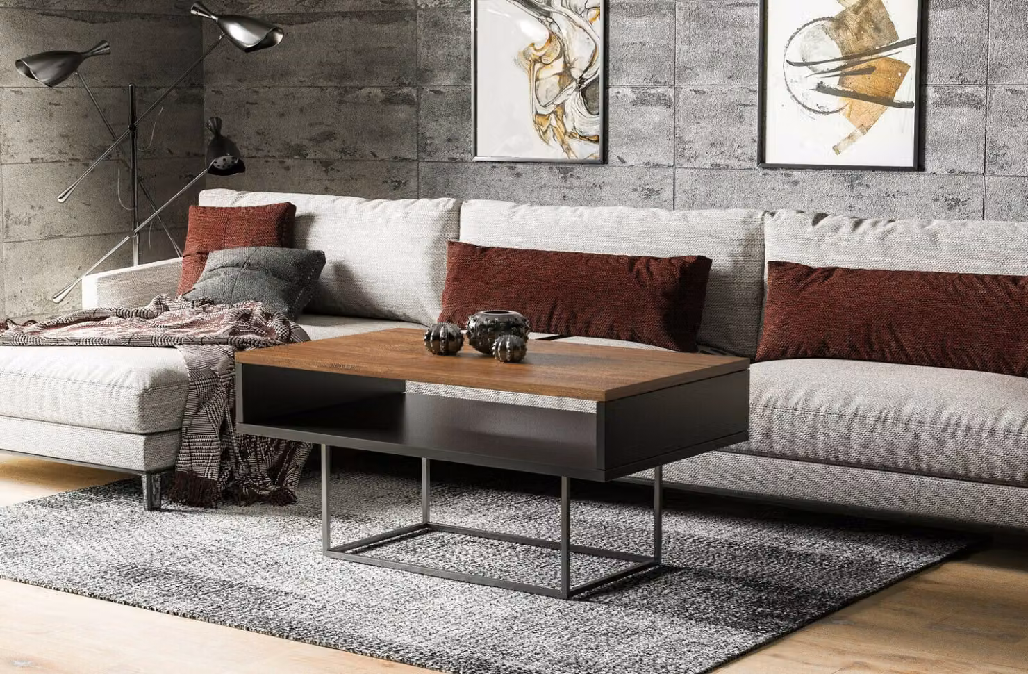 Endo-Möbel tavolino Enna 100x60x53 cm tavolo da soggiorno con ripiano (rovere Stirling)