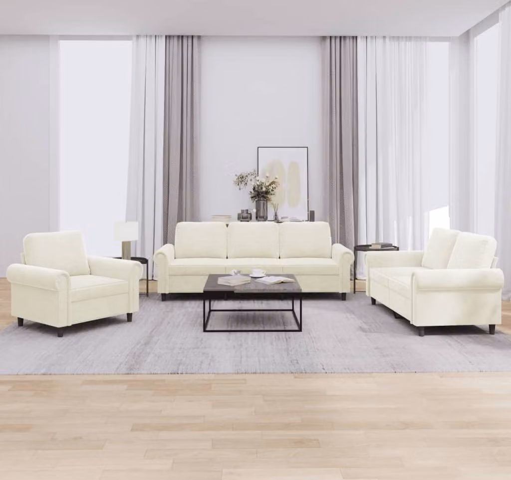 Maison Exclusive - Set divano a 3 pezzi con cuscini in velluto color crema