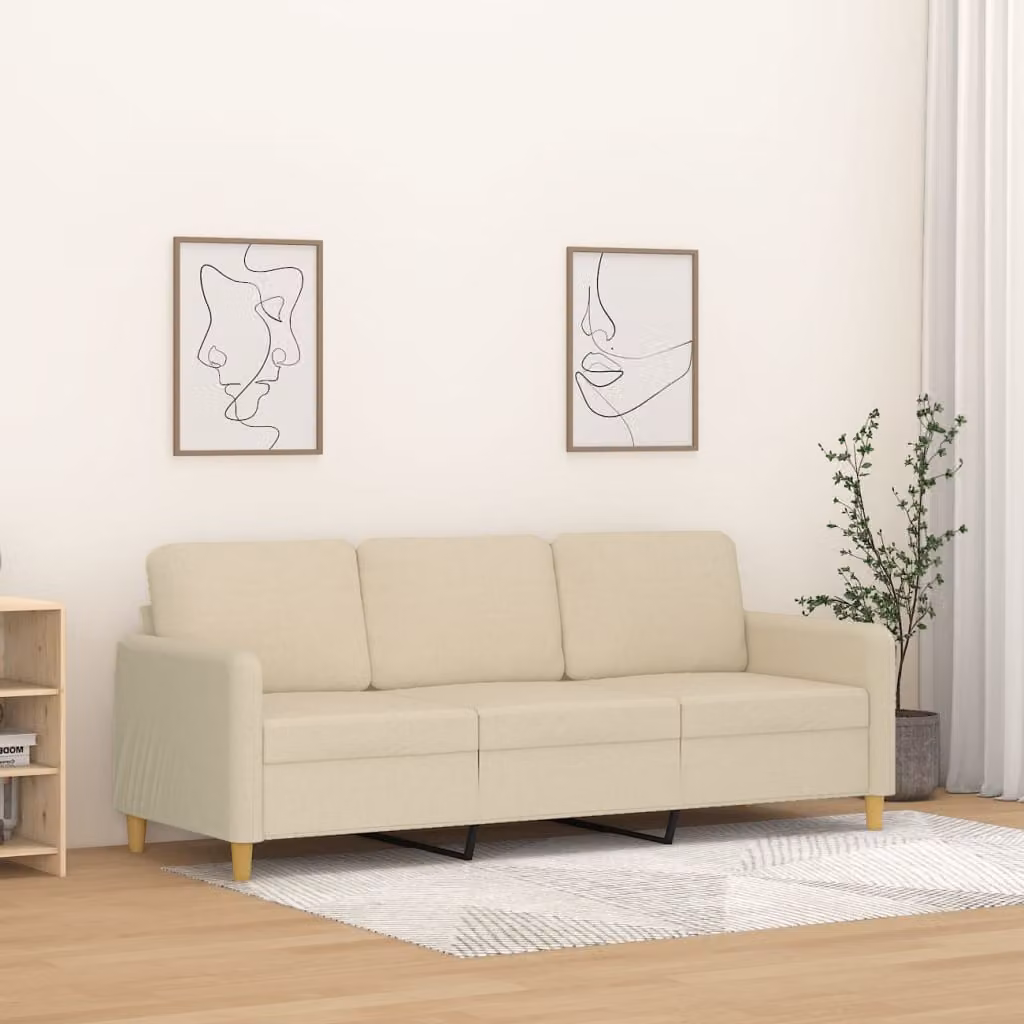 Divano a 3 posti moderno vidaXL in tessuto beige con struttura in metallo L: 198 cm, P: 80 cm, H: 77 cm