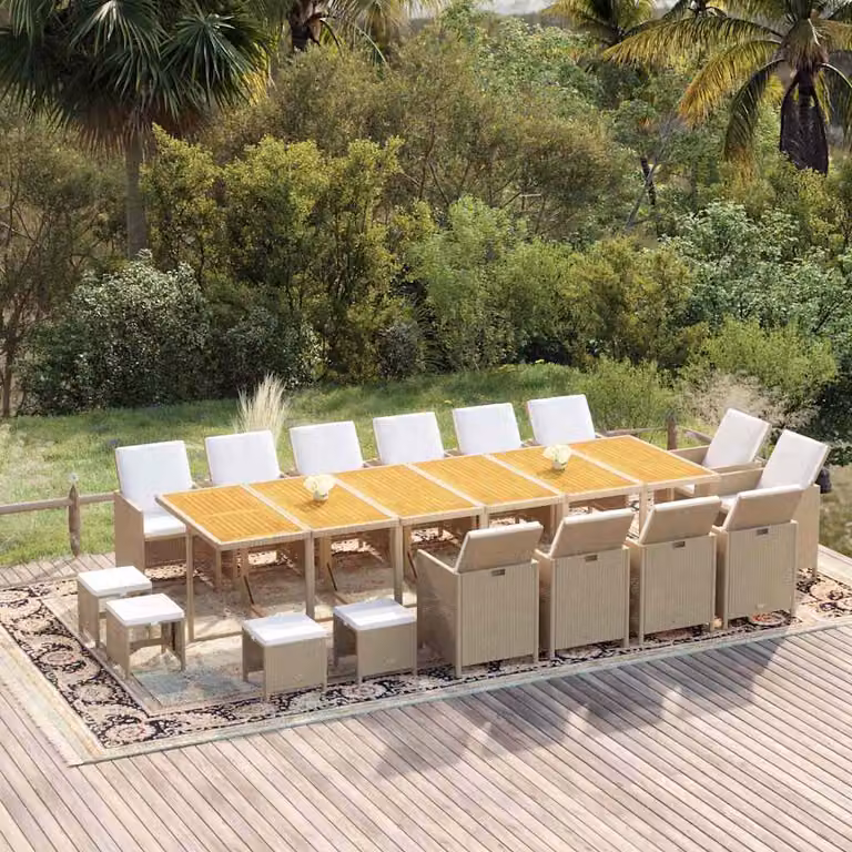 vidaXL Set da Pranzo per Giardino Moderno in Polyrattan e Legno di Acacia con 17 Pezzi e Cuscini Beige