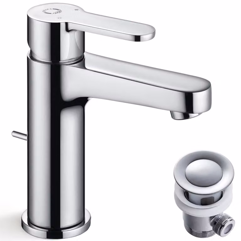 Miscelatore per lavabo con comando a leva, altezza del beccuccio 112 mm, finitura cromata