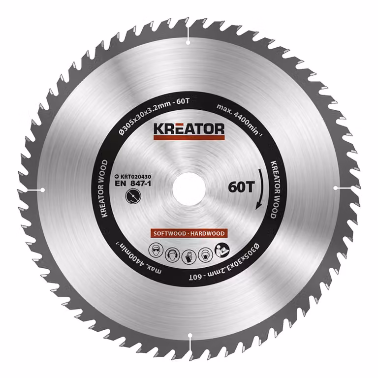 Lama circolare Ø 305 x 30 x 3,2 mm 60 denti Lama per legno + 3 anelli di riduzione