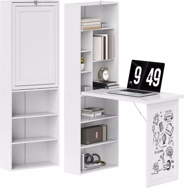 Scrivania pieghevole con libreria integrata XYLO bianca L: 98 cm, P: 51 cm, H: 153 cm