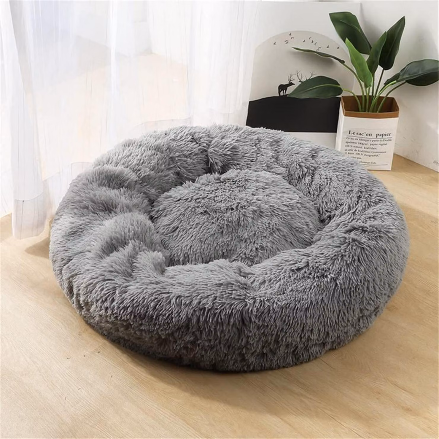 Cuccia per cani, cuccia per gatti, morbida, rotonda, in peluche, 80 cm, grigio chiaro