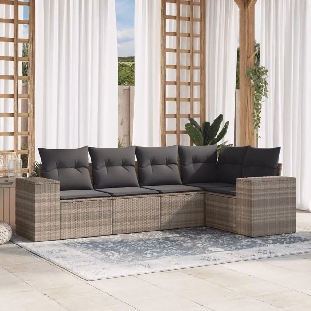 Maison Exclusive - Set Divano da Giardino 5pz con Cuscini Grigio Chiaro Polyrattan