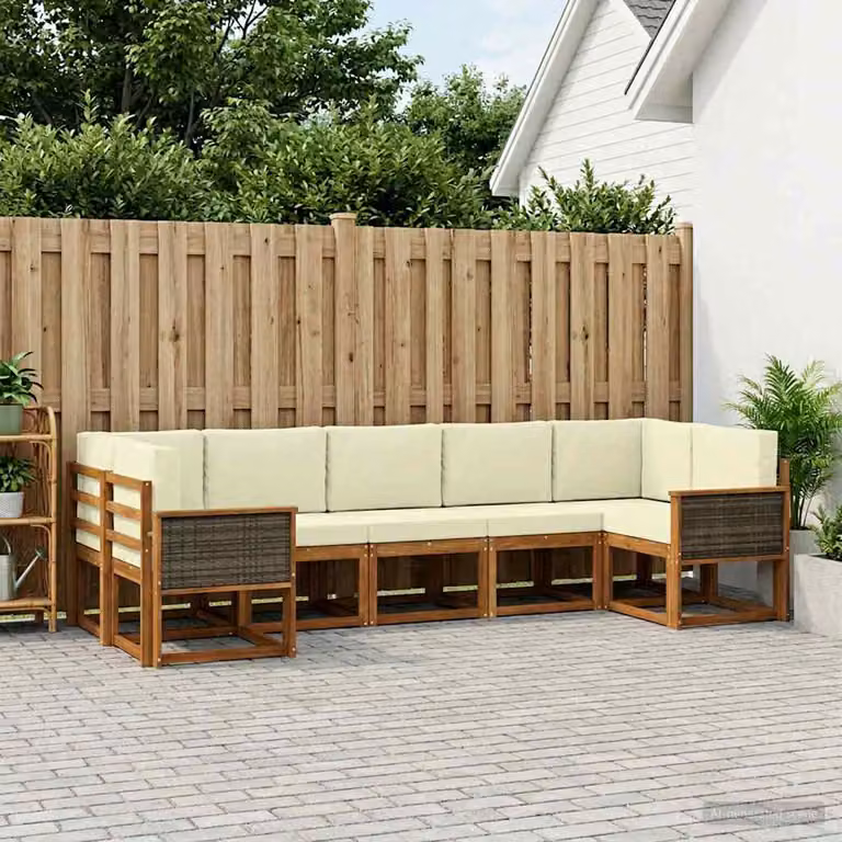 Set di divani da esterno vidaXL 7 pz in legno di acacia con cuscini, forma a L, marrone e beige