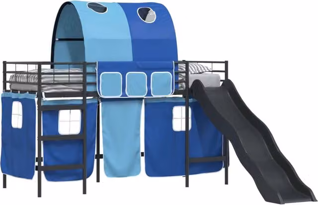 Struttura del letto loft per Bambini | Letto Infantile | Lettino Nero e Blu 75 x 190 cm