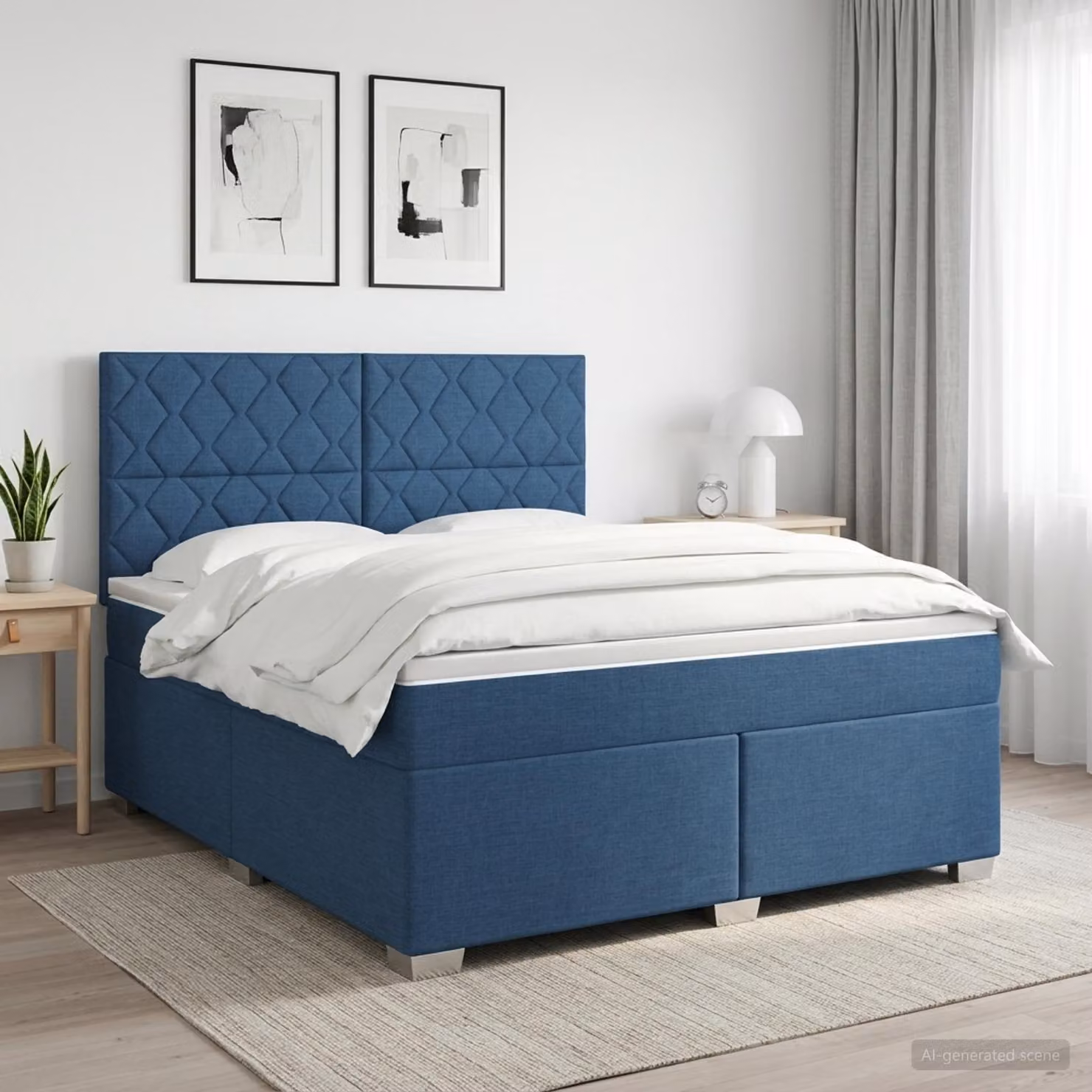 Letto box spring con materasso vidaXL in tessuto blu e bianco, stile moderno, L/P: 180 x 200 cm
