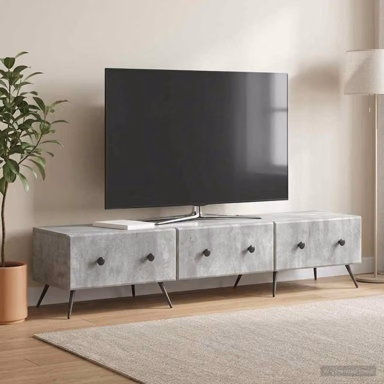 Mobile TV vidaXL con cassetto in stile moderno, Grigio Cemento, L: 147 cm, P: 34,5 cm, H: 30 cm