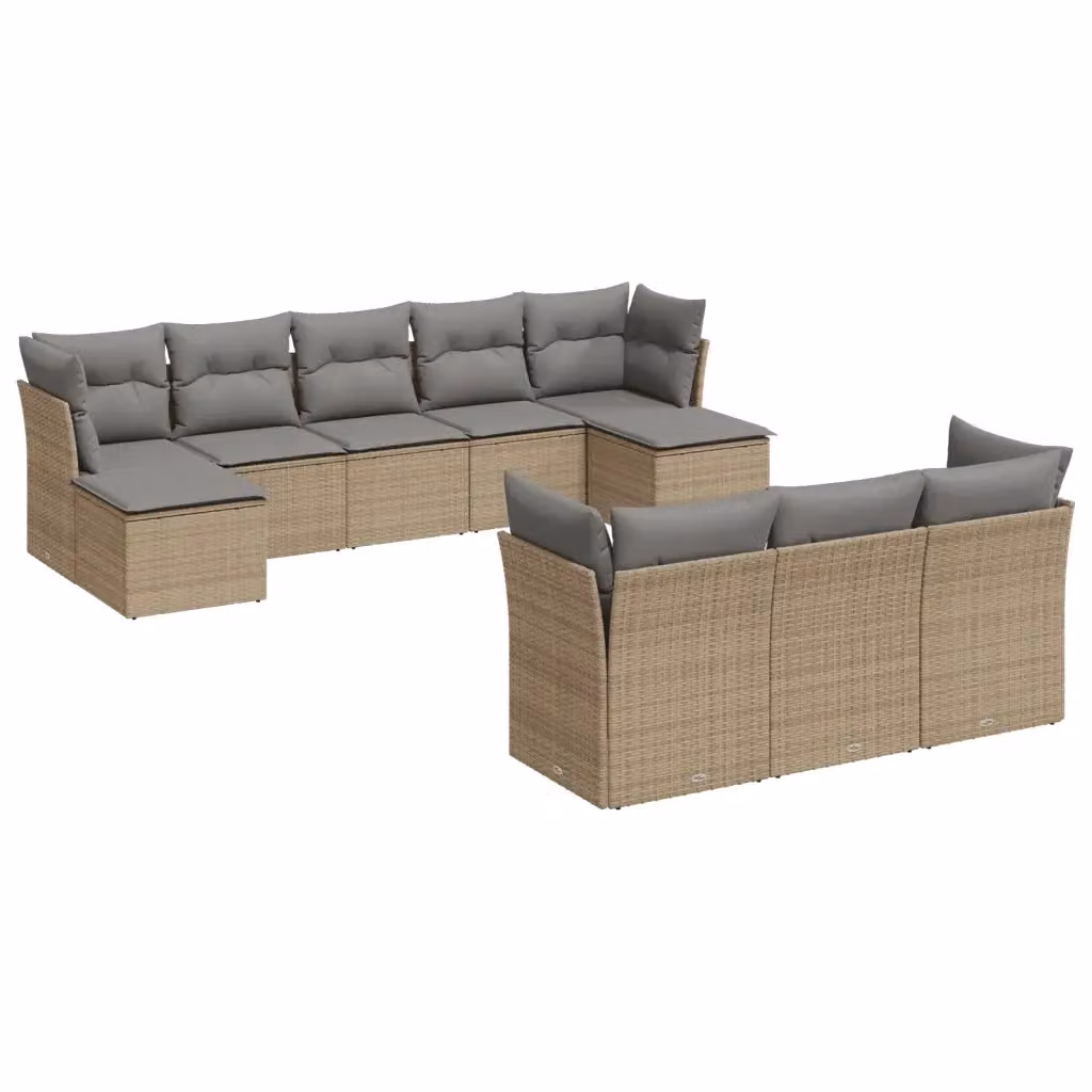 Set Divano da Giardino Moderno VIDAXL in Polyrattan con 10 Cuscini Beige – 2