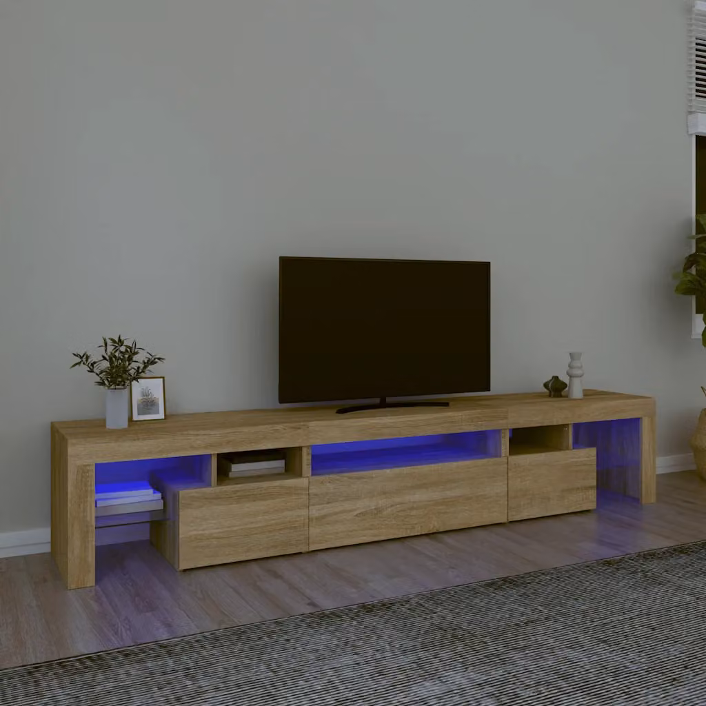 vidaXL Mobile Porta TV Moderno con Luci LED Integrate in Rovere Sonoma, Marrone, L: 215 cm, P: 40 cm, H: 36,5 cm