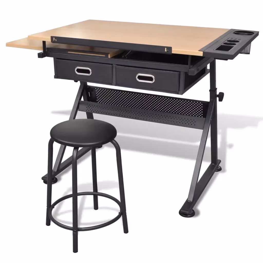 Set da disegno vidaXL con tavolo inclinabile e sgabello regolabile in altezza, beige