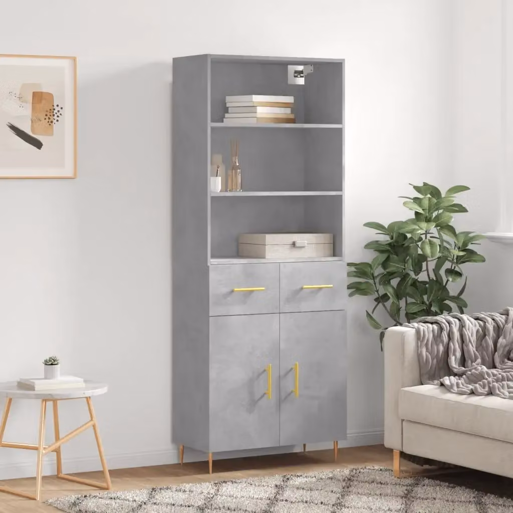 Credenza Buffet da pranzo moderna in legno multistrato e metallo Grigio Cemento L: 69,5 cm, P: 34 cm, H: 180 cm – 2