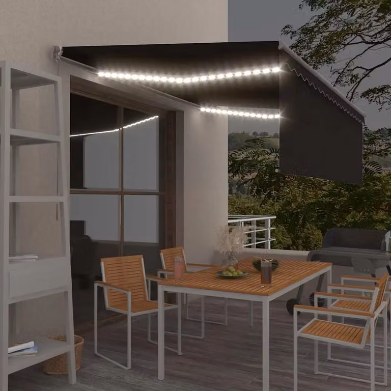vidaXL Tenda da Sole Retrattile Manuale con LED in Alluminio e Poliestere, Colore Antracite, L 450 cm x P 300 cm