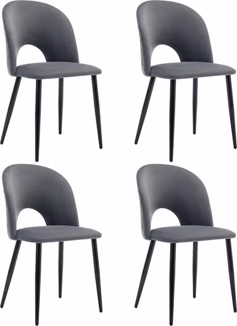 Set di 4 sedie da sala da pranzo moderne in velluto grigio con schienale trapuntato e struttura in metallo e legno