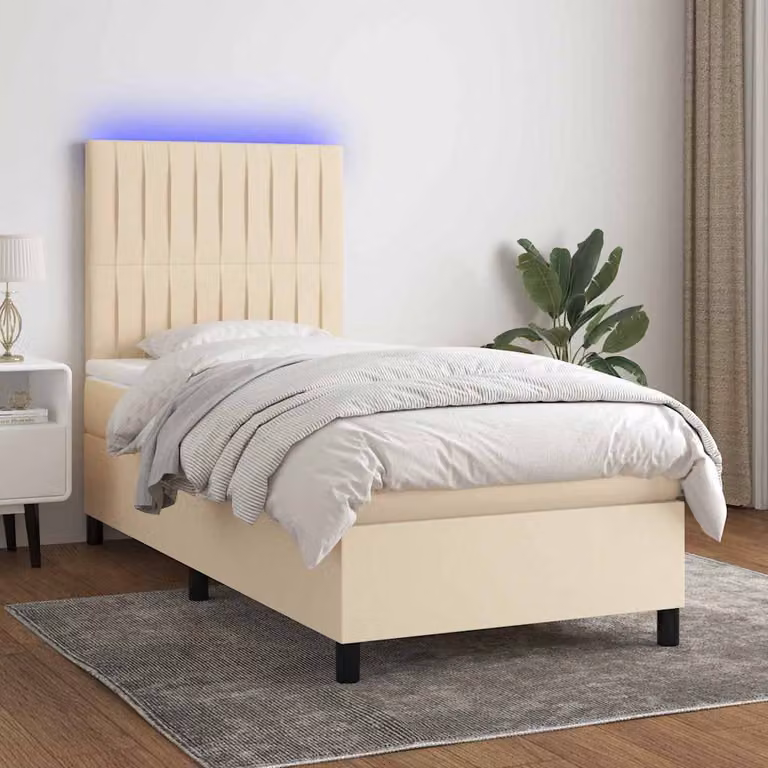 Letto Ibrido con Materasso e Illuminazione LED vidaXL in Tessuto Beige, L/P: 90 x 190 cm