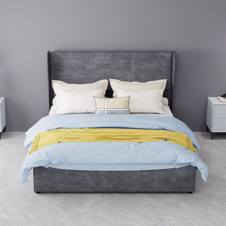 Letto imbottito 140x200 cm, grigio, con spazio contenitore a sollevamento idraulico, porta USB di tipo C e illuminazione LED a 3 lati, struttura del letto in cotone per la camera da letto
