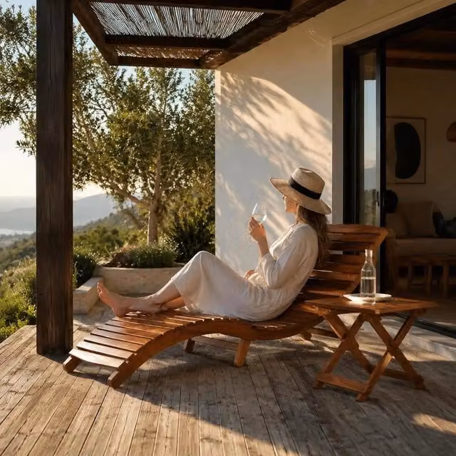 Sun Lounger With Table, Solid Acacia Wood, Brown