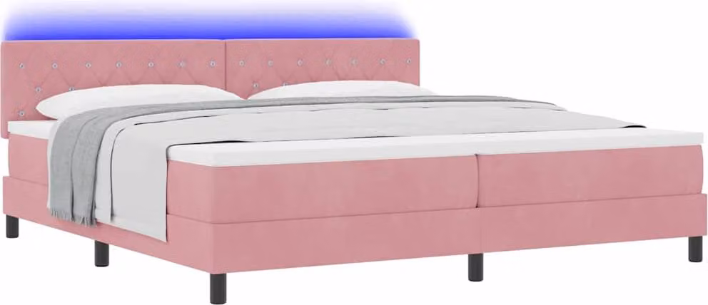 Letto a Sorgente LED con materasso Rosa 200 x 200 cm Velluto