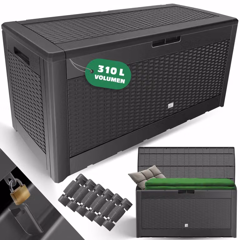 KESSER® Contenitore per cuscini, capacità 310 litri, con ruote, coperchio pieghevole, aspetto rattan, resistente alle intemperie
