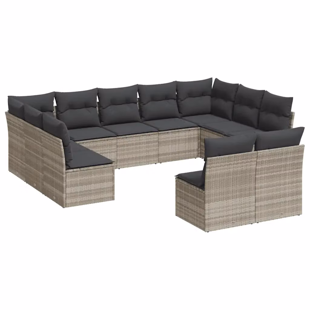 vidaXL Set Divani da Giardino 11 pz in Polyrattan Grigio con Cuscini Imbottiti e Coperture Rimovibili – 2