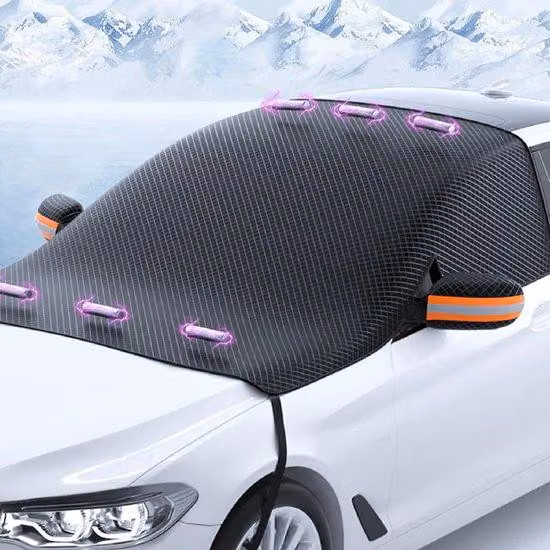 Copertura per auto automatica, rinforzata, a mezza altezza, con protezione contro ghiaccio e neve, protezione dalla polvere, dotata di magneti, coperture per parabrezza e finestrini laterali in tessuto Oxford, bordi antivento e strisce riflettenti arancio