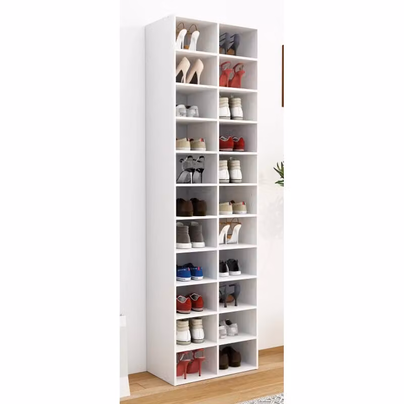 Ezooza Scarpiera Moderna in Legno Bianco con Ripiani Interni H183 x L53 x P30 cm – 2